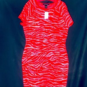 Ashley Stewart Plus Size Red & Silver Bodycon Sweater Dress, 18/20 NWT